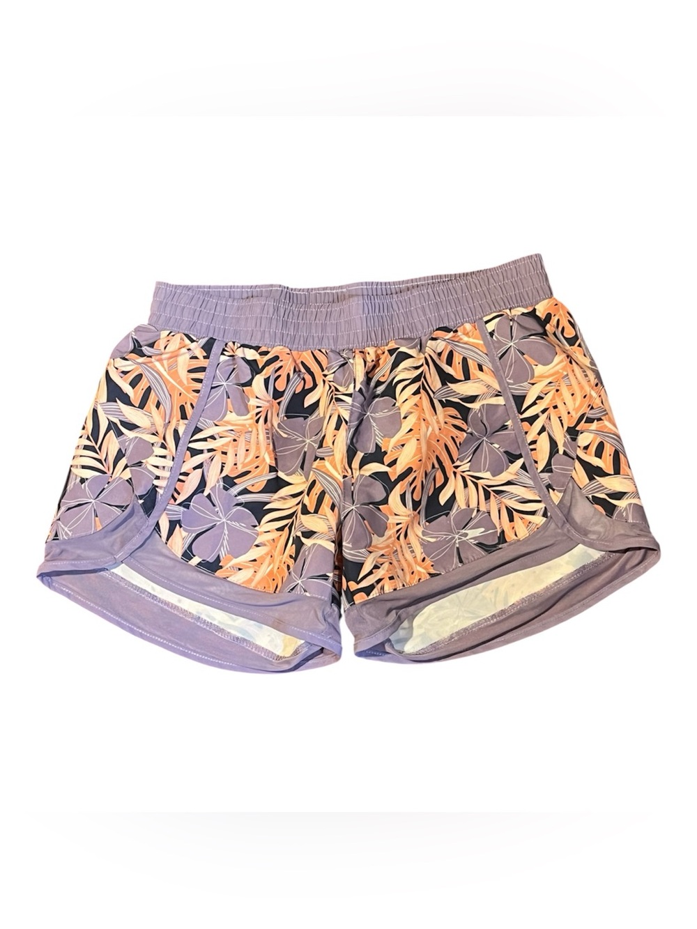 Crane Brand Purple Floral Women's Athletic Shorts with Peach Leaf Accents